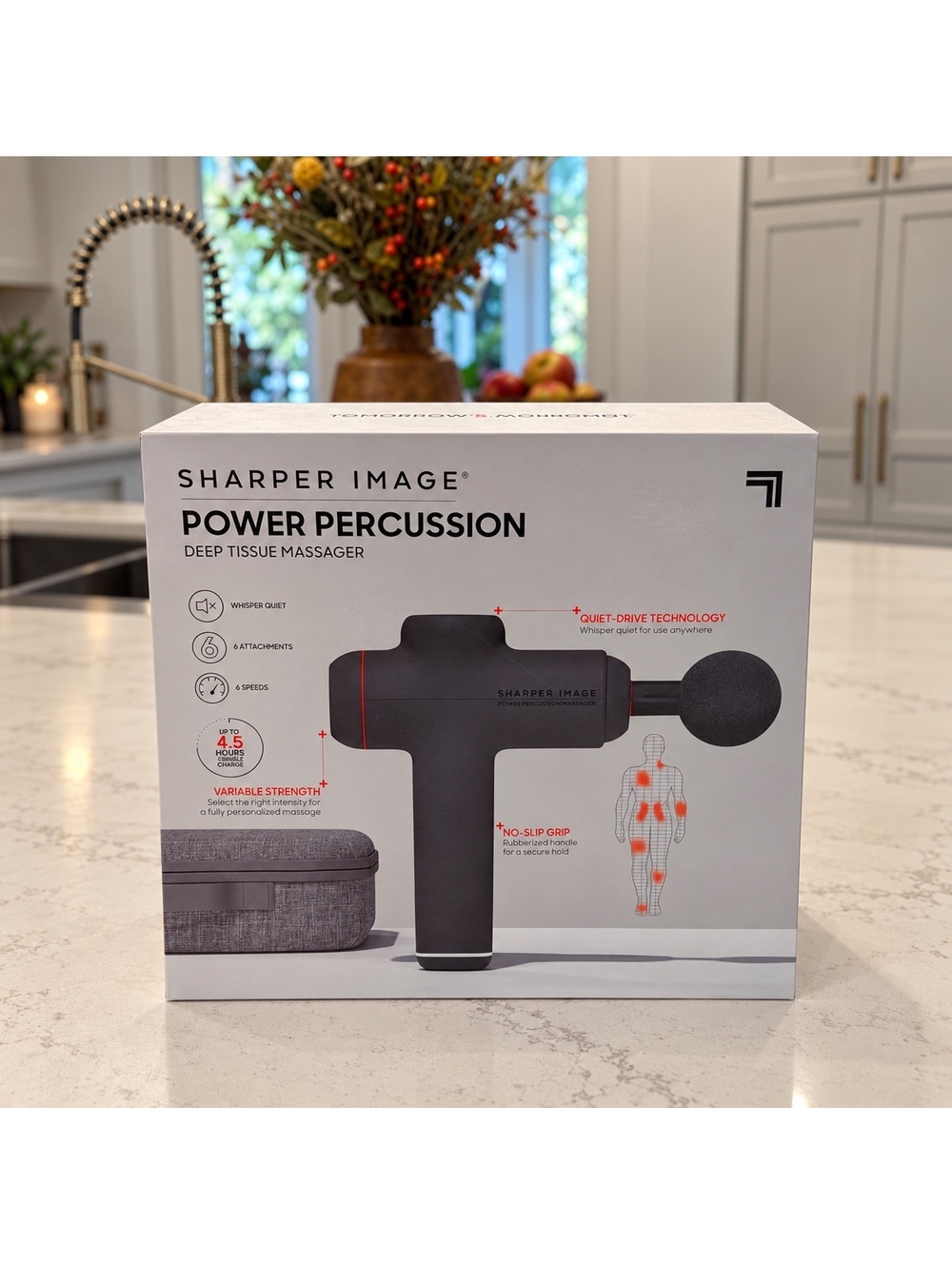 Sharper Image Power Percussion Deep Tissue Massager with 6 Attachments and Carry